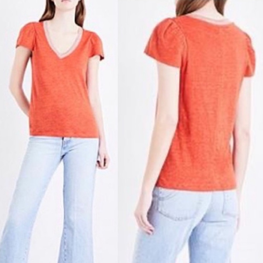 Maje Trocadero Linen Top in Terracotta